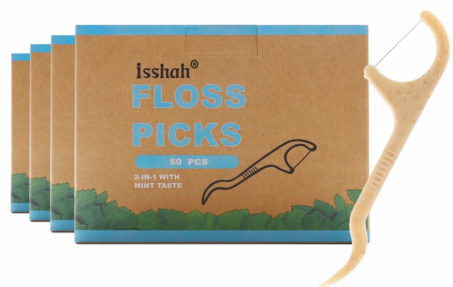 A pack of mint dental floss picks 