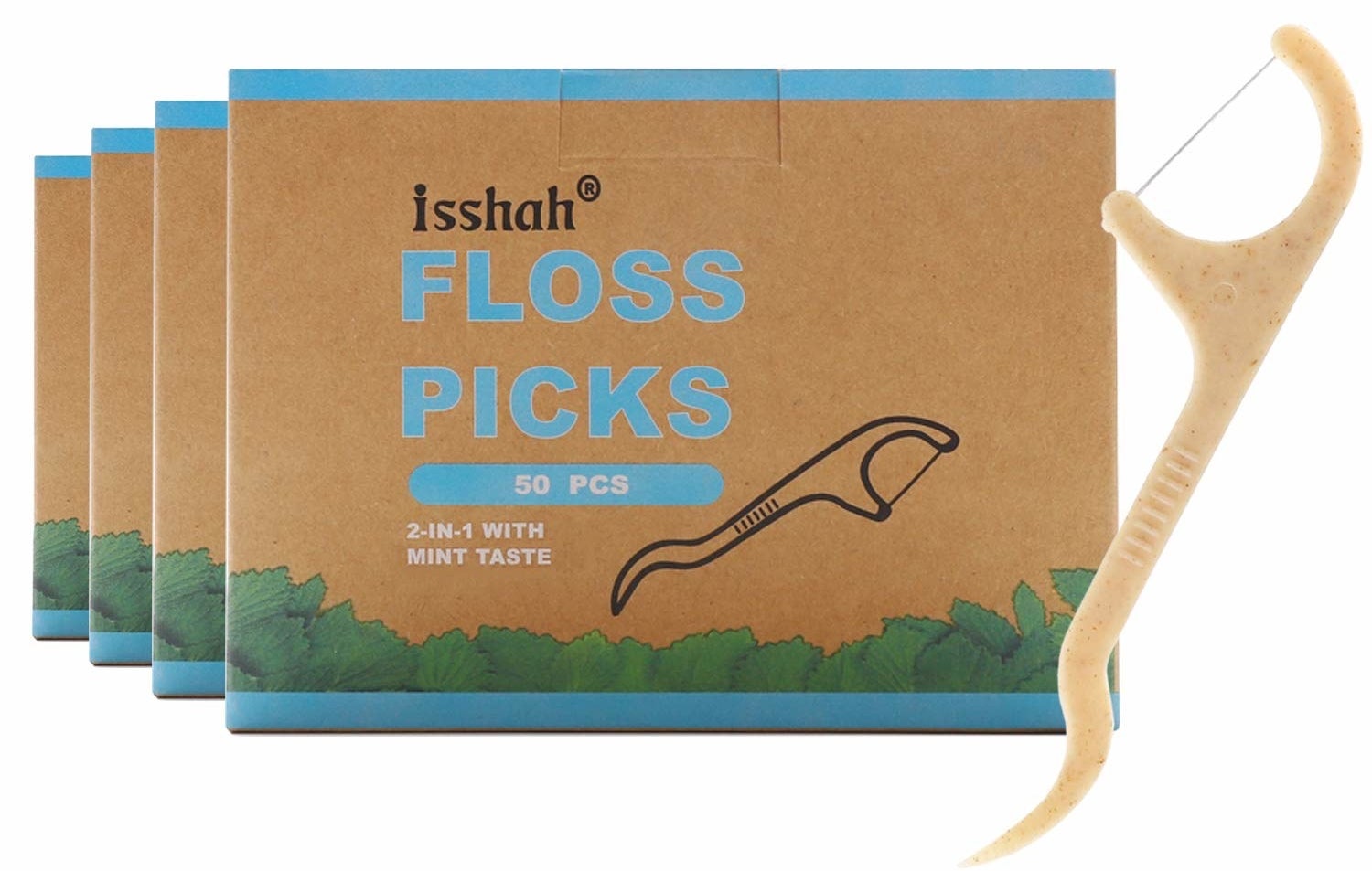 A pack of mint dental floss picks 
