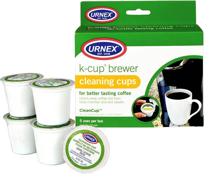 The product and its packaging. The cleaning cups are the same shape as regular K-Cups