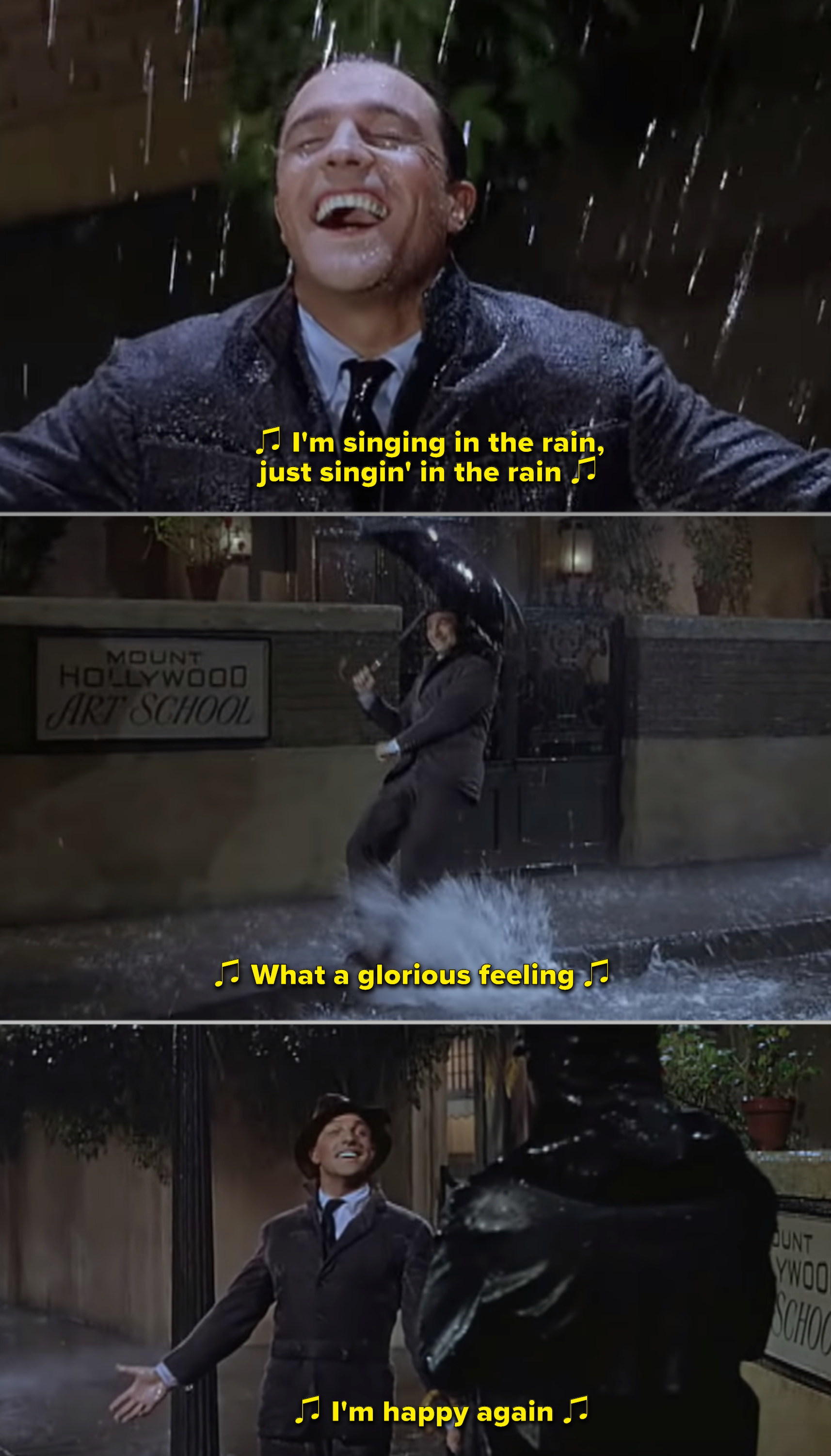 Don singing in the rain