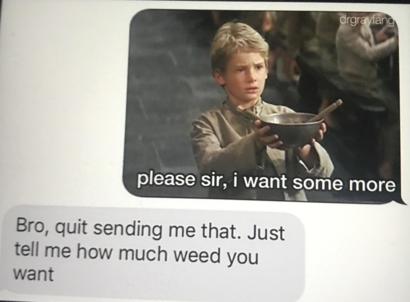 text of someone sending a meme to their weed guy