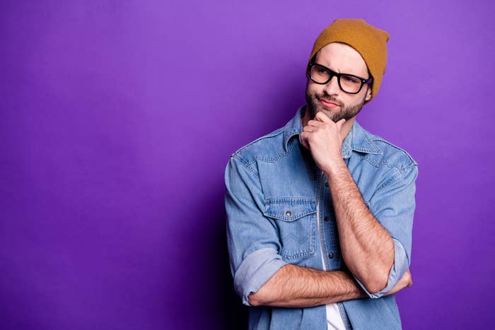 Hipster guy thinking