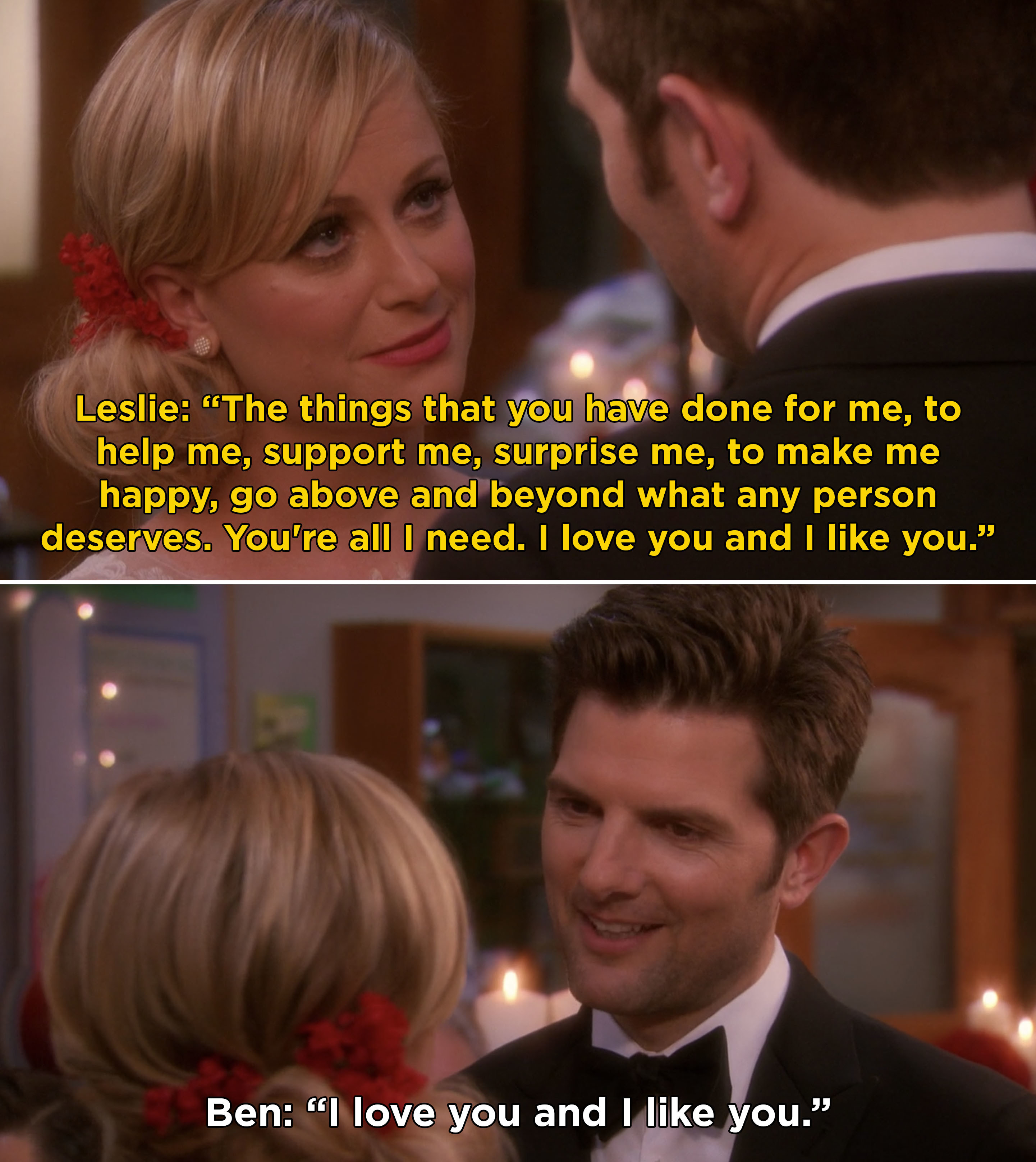 Leslie and Ben&#x27;s vows at their wedding and Ben saying, &quot;I love you and I like you&quot;