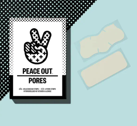 A box of Peace Out's Pore Treatment Strips in front of a blue background