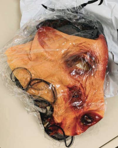 A mask of a bloody pig face that was allegedly mailed to the victims by eBay employees.