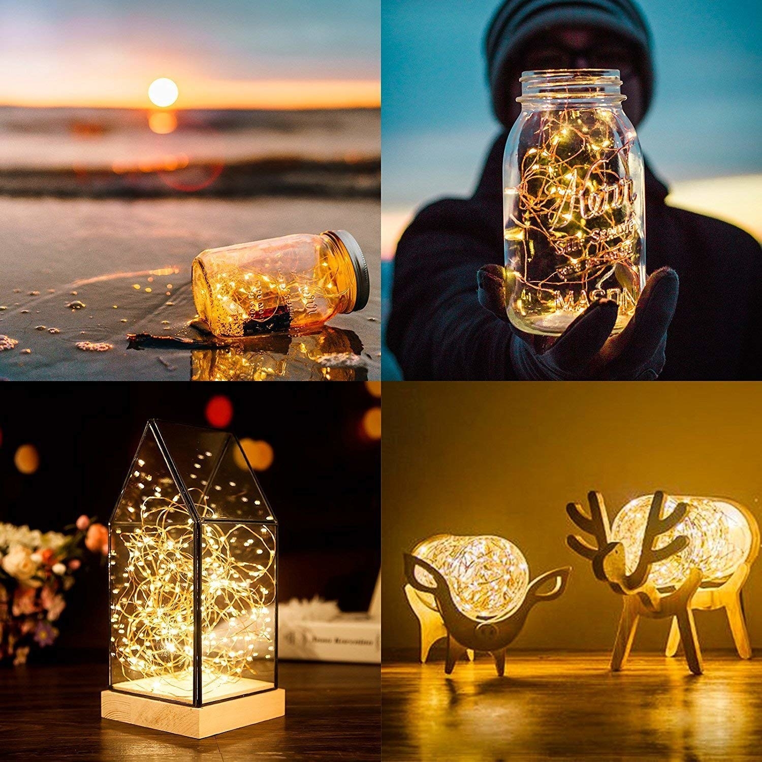 A collage of the fairy lights in different settings