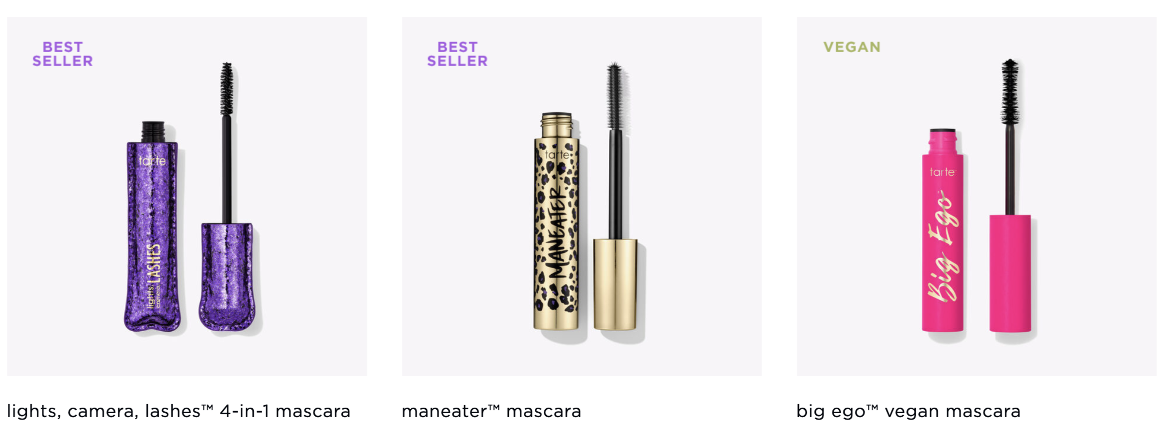 Screenshot of Tarte&#x27;s build your own kit with a few mascara options