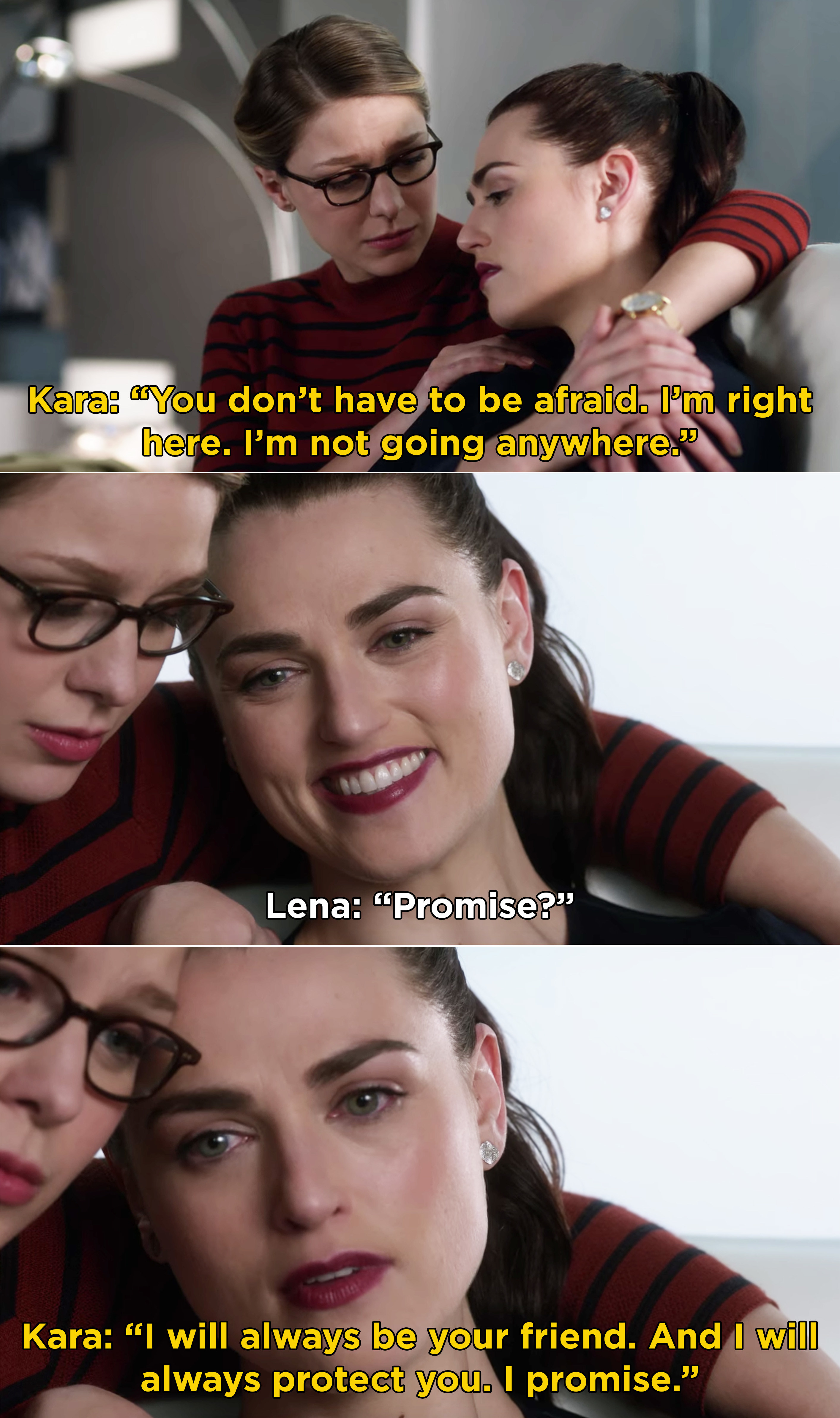 Kara promising Lena that they will always be friends and she will always protect her