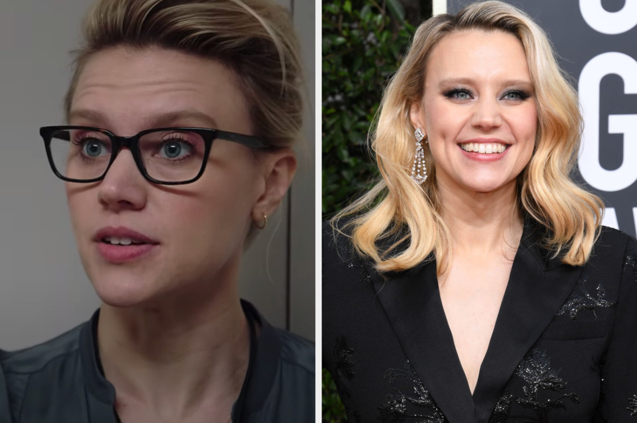 Side by side of Jess Carr from Bombshell and Kate McKinnon