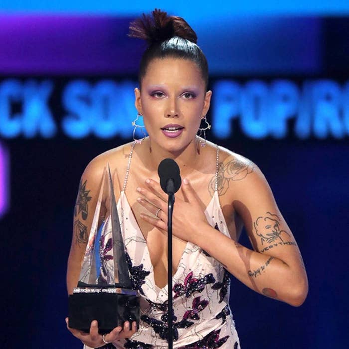 Halsey accepting her first ever AMA award. 