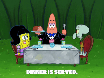 Patrick Star from &quot;SpongeBob SquarePants&quot; serving dinner in a tux