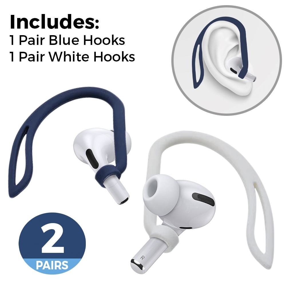 the hooks shown to loop around the airpods and bend over the back of the ear 