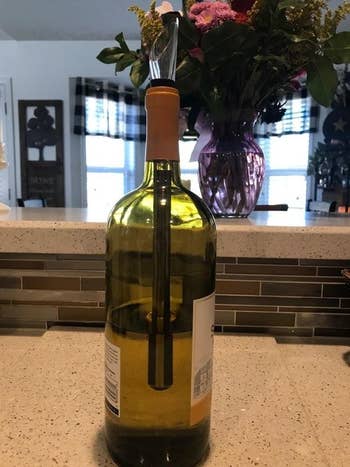 Reviewer's photo of the bottle cooling rod in their wine bottle