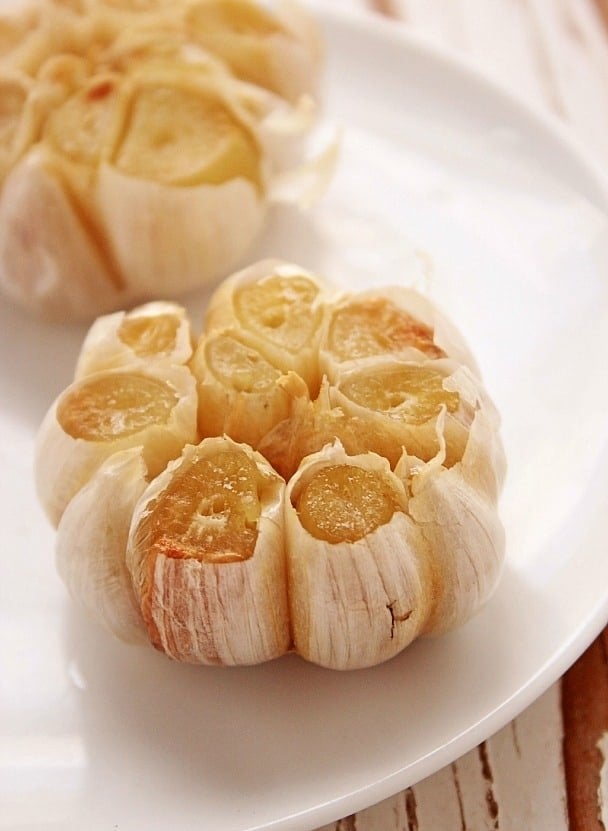 A head of roasted garlic.