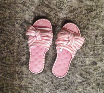 A pinkish brace of location slippers