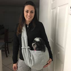 Reviewer photo of a small-medium dog in the carrier
