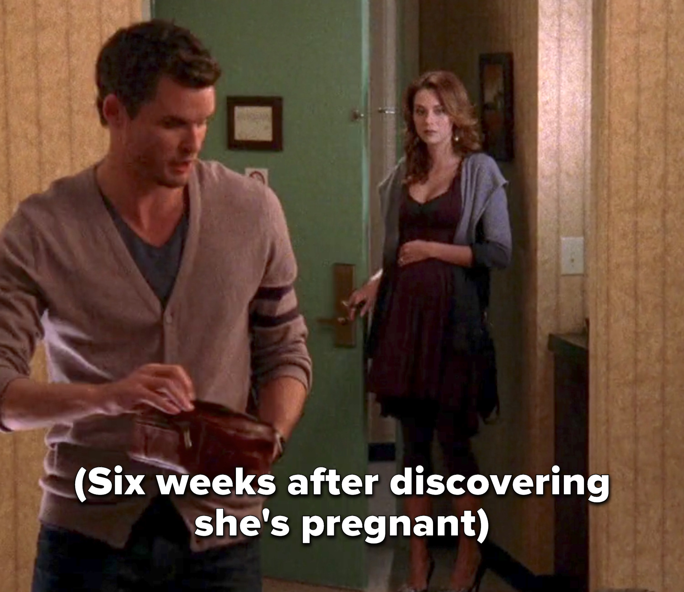 Peyton holding her stomach while visiting Julian only 6 weeks after discovering she&#x27;s pregnant