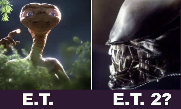 E.T. and an alien with scary teeth