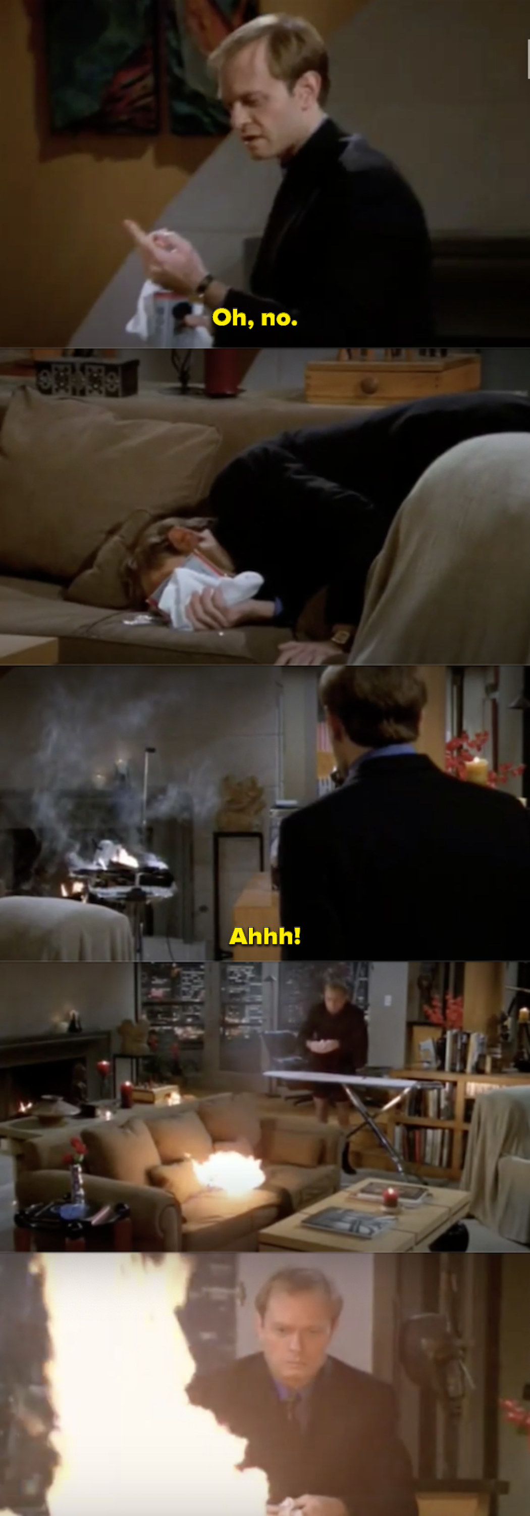 Niles accidentally setting the apartment on fire