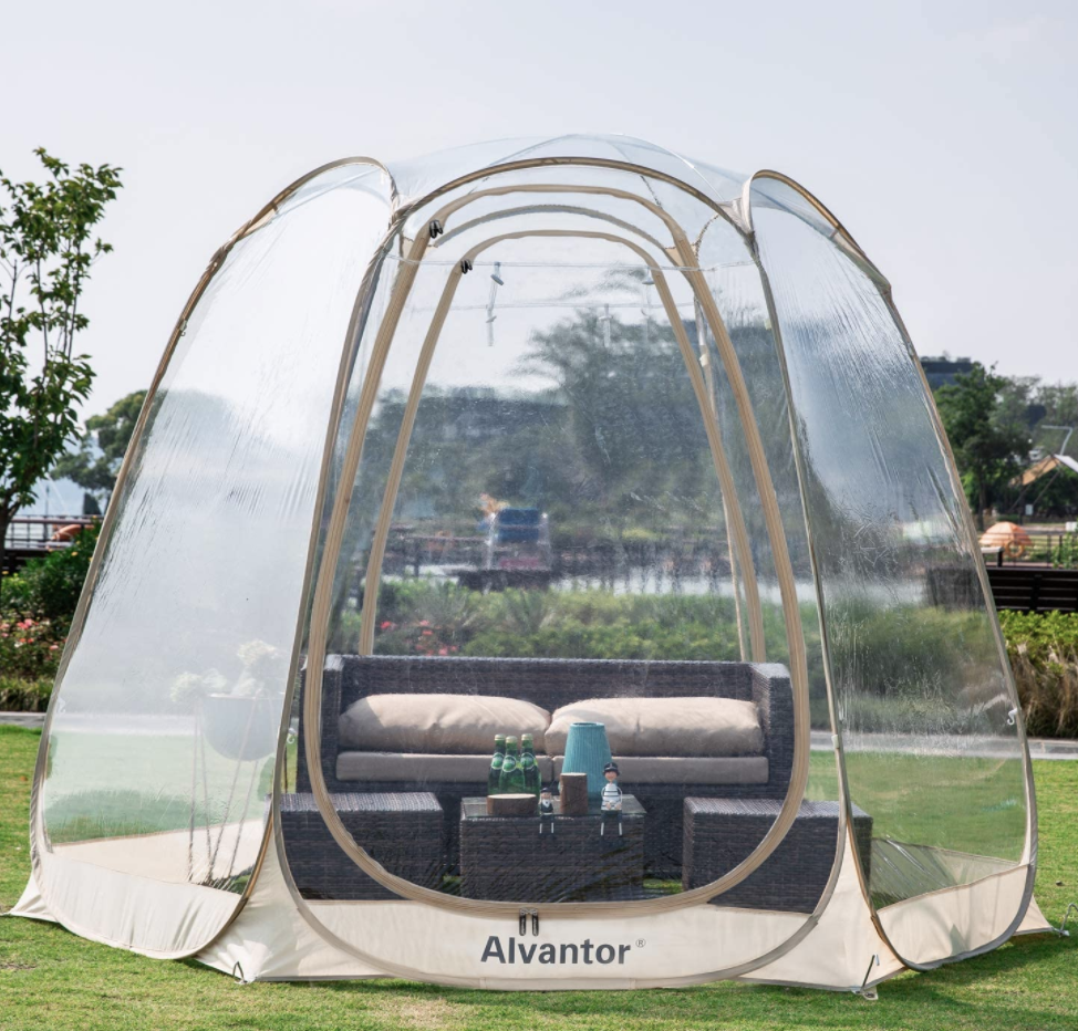 The pop-up tent, which is completely see through