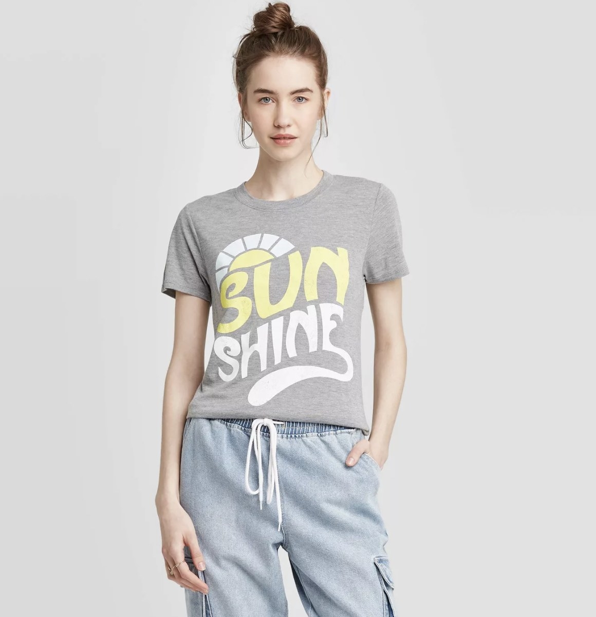 The T-shirt with the word &quot;sunshine&quot; on the front 