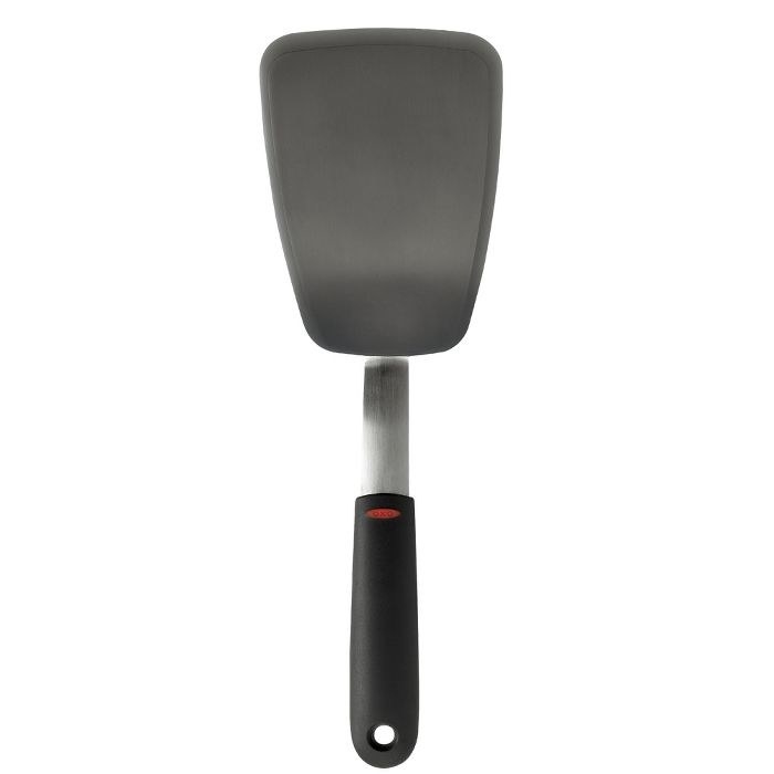 a black and stainless steel spatula