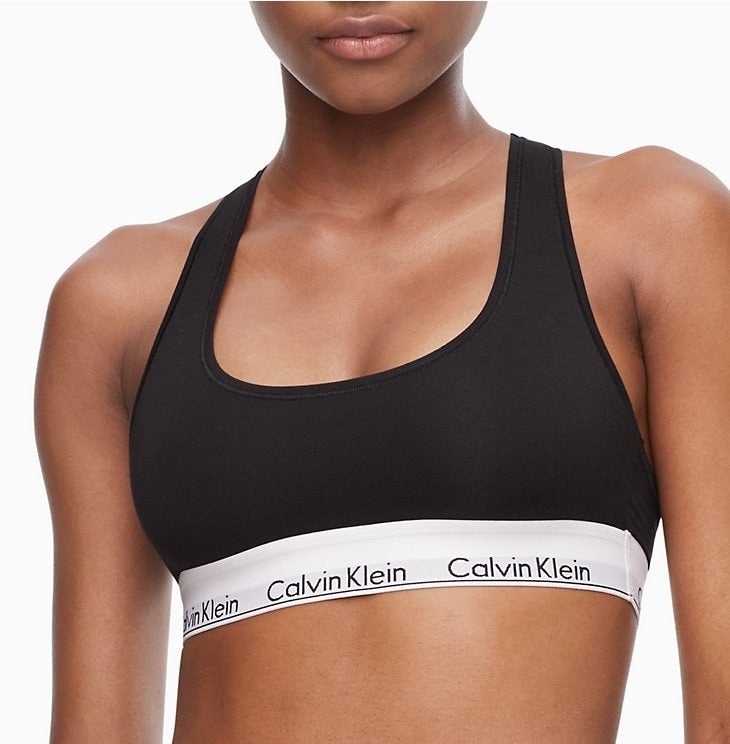 A person wearing a Calvin Klein bralette