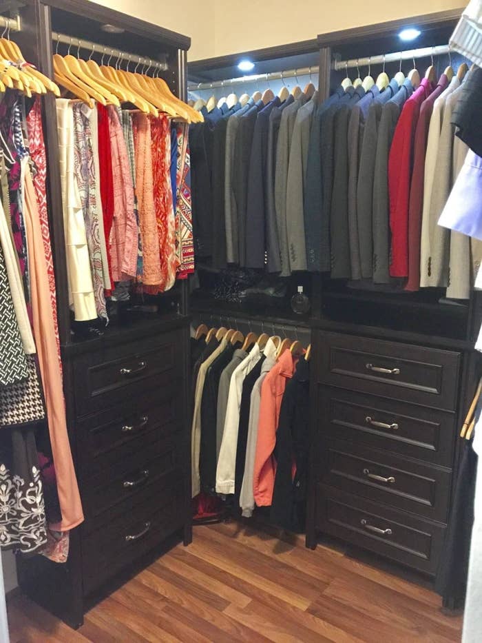 Fashion clothes in organized clothing closet shopping spending