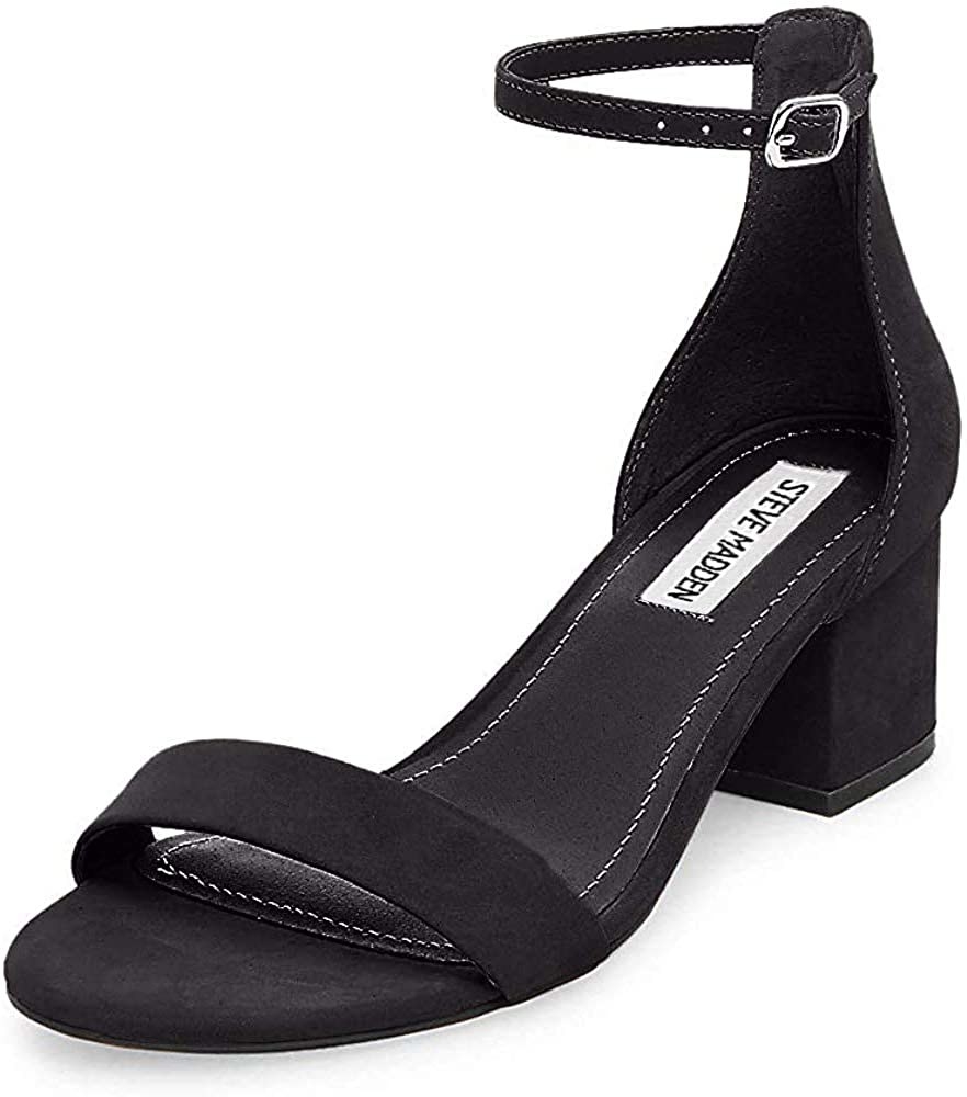 The shoes in black with closed heel cup, adjustable ankle strap, and 2.25&quot; block heel
