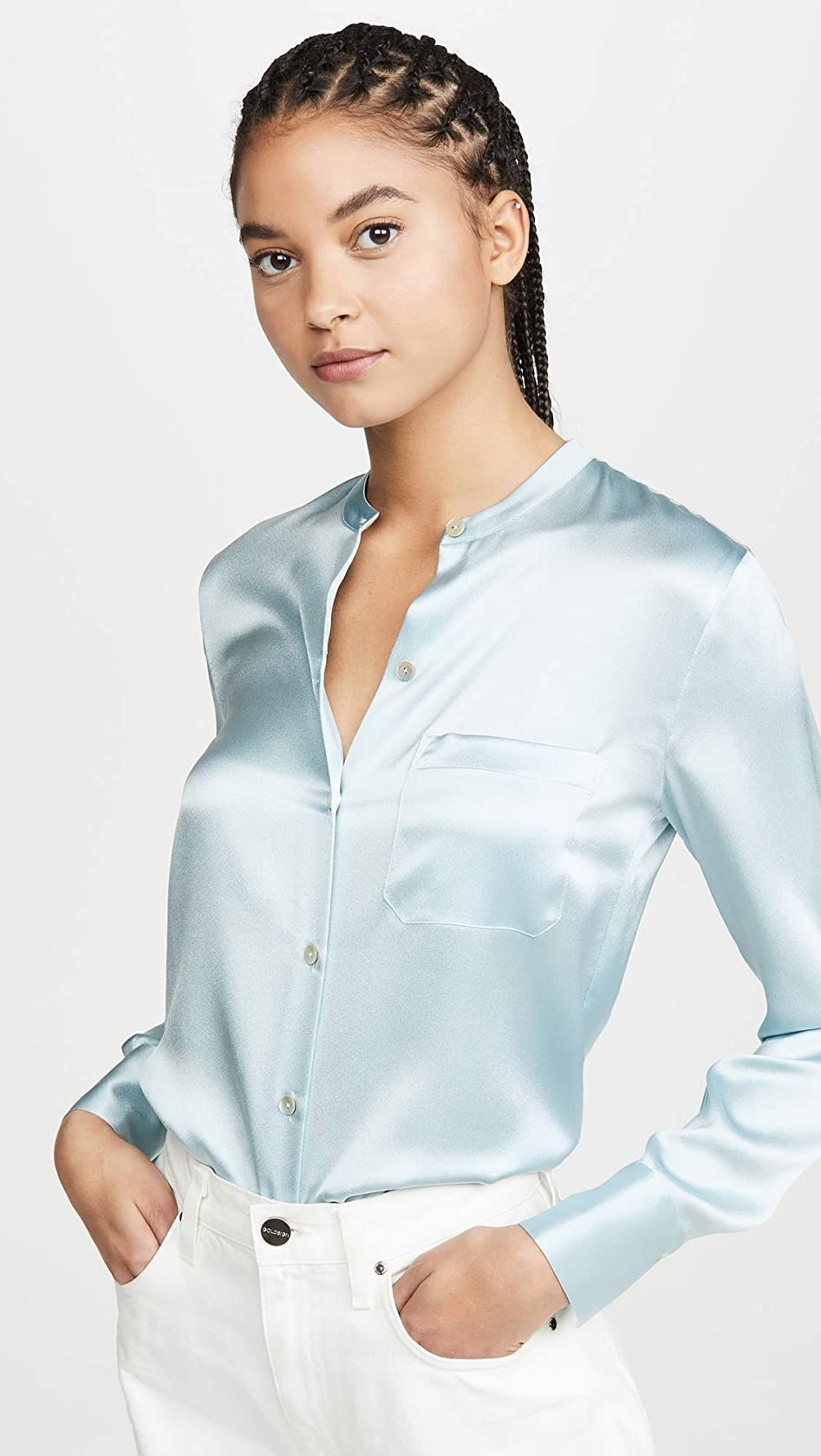 The light blue silk blouse 