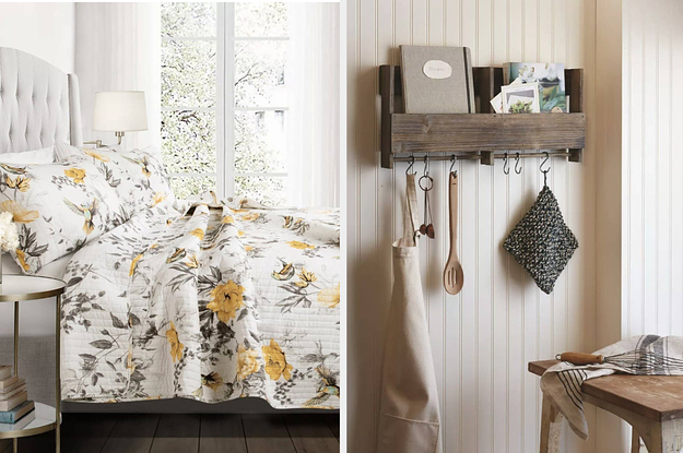bed sheets and a floating shelf
