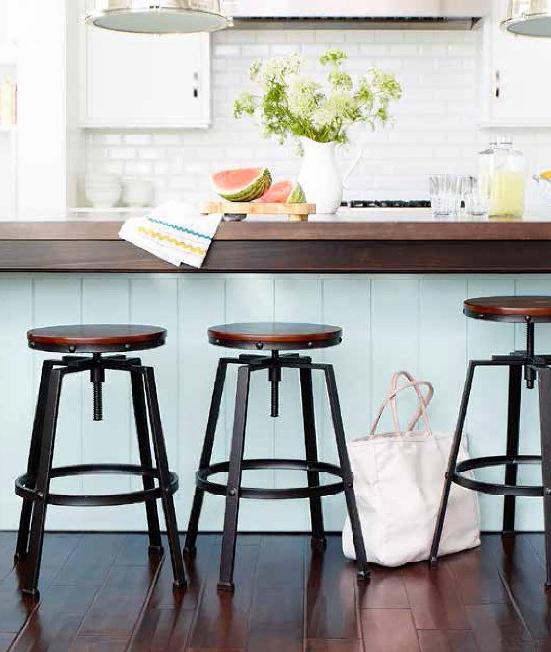 stools with brown seat and black legs
