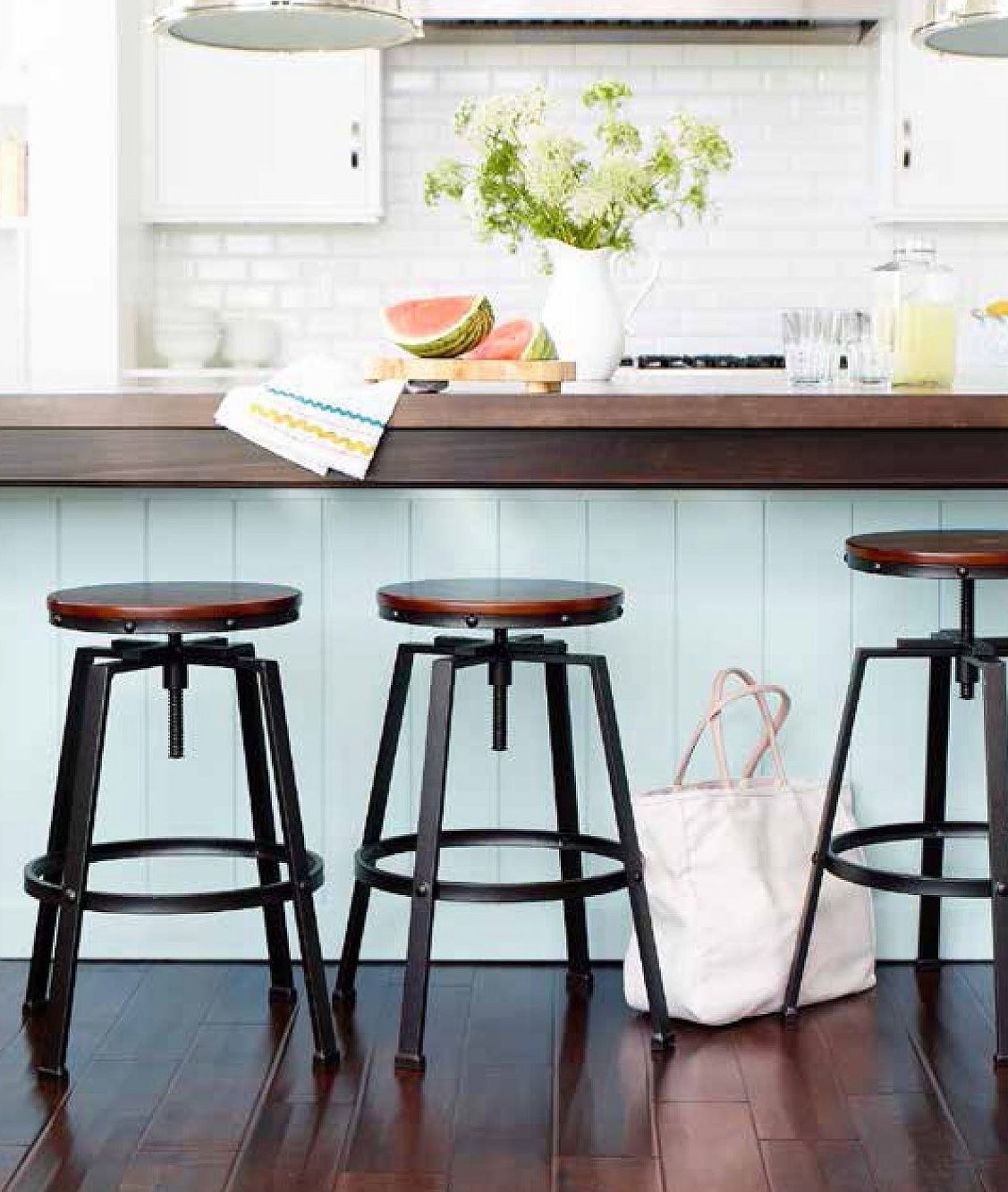 stools with brown seat and black legs