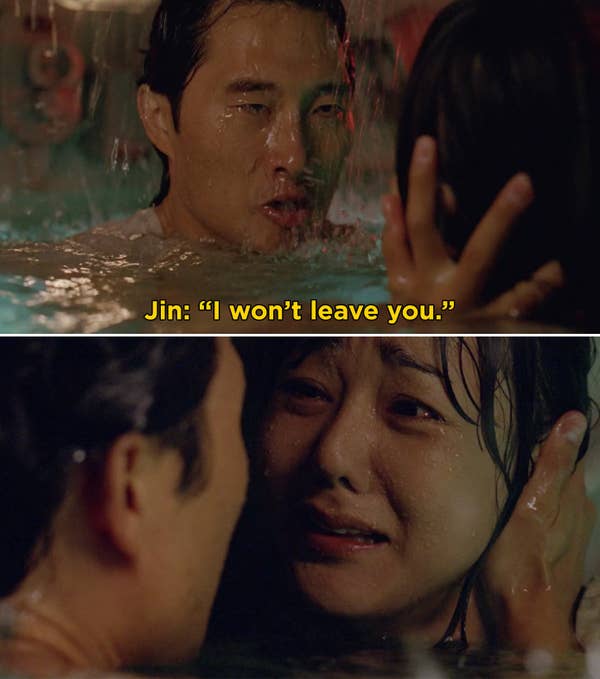 Jin telling Sun, &quot;I won&#x27;t leave you&quot; before they both drown