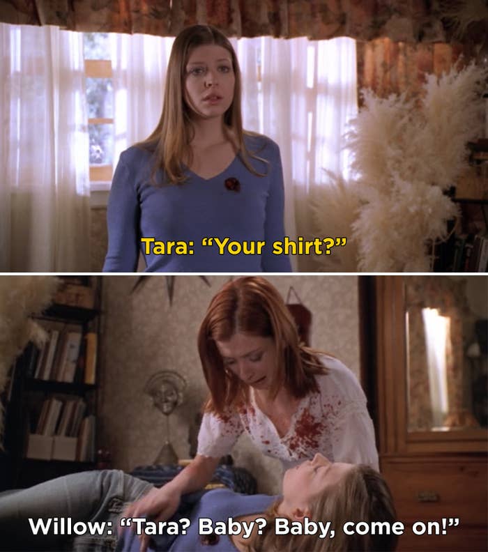 Tara accidentally getting shot and dying in Willow's arms