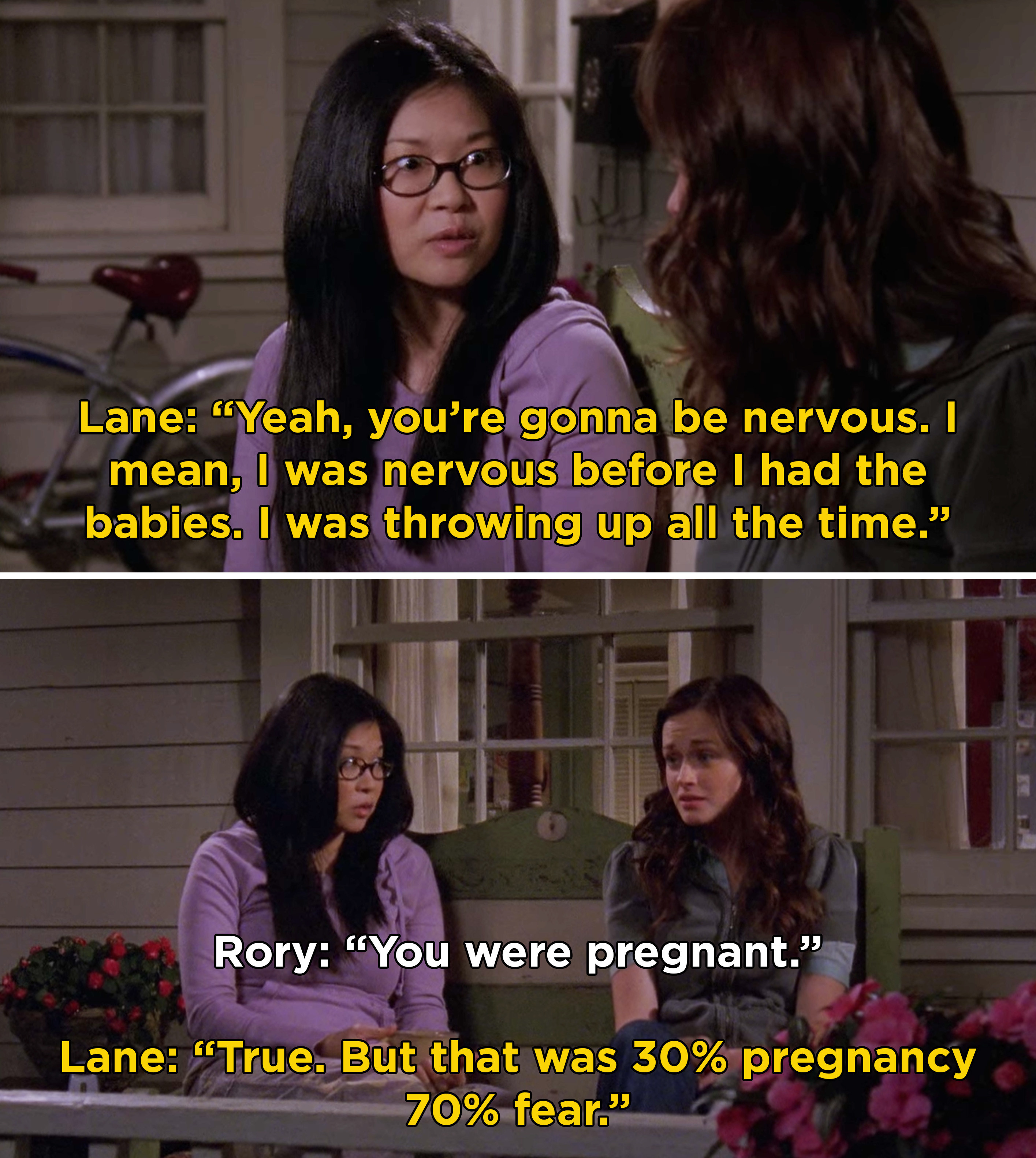 Lane telling Rory that she was super nervous before her babies were born