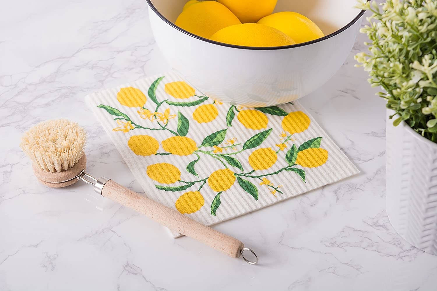 A lemon-printed Swedish dish cloth 