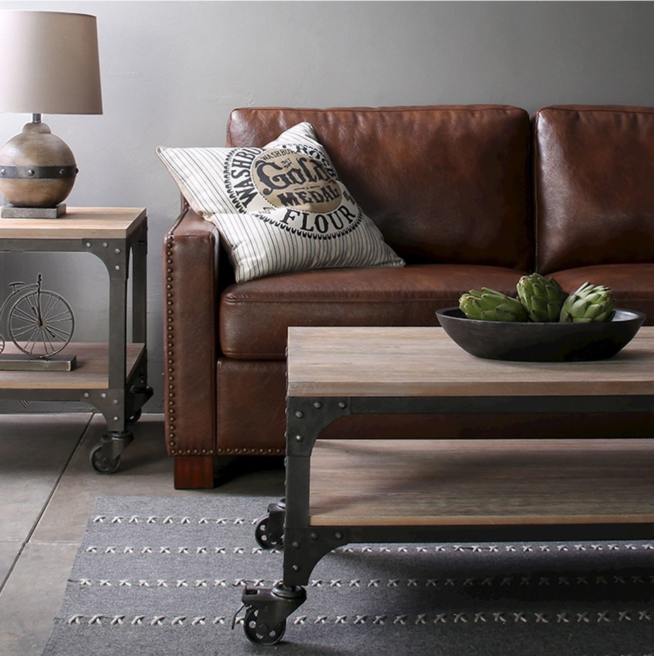 two-shelved coffee table with black wheels