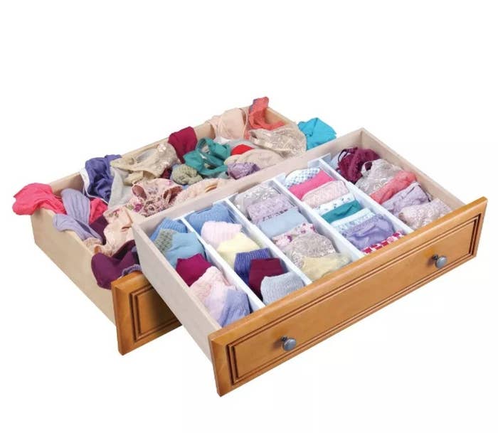 a drawer neatly organized by drawer organizers