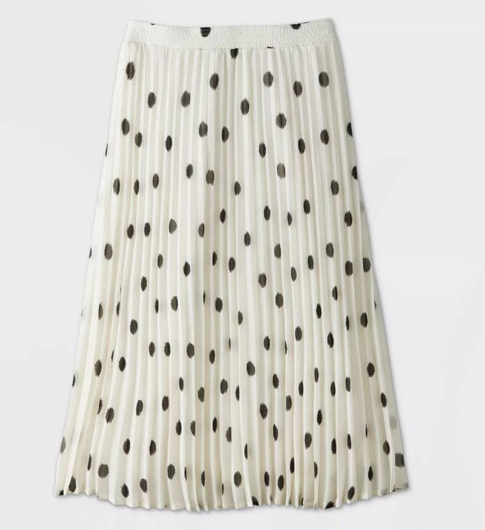 The white and black polka dot pleated maxi skirt 