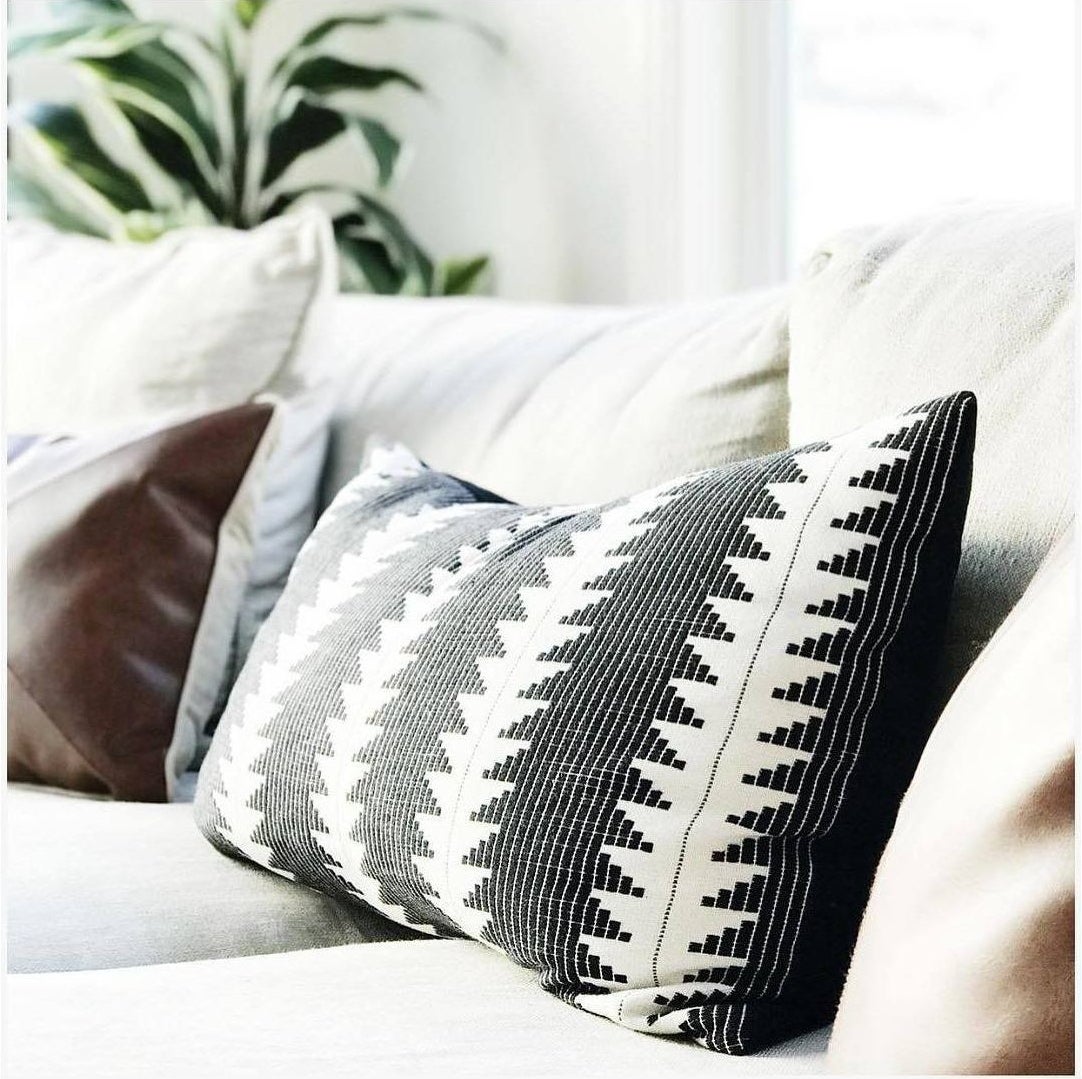 the pillow with black and white geometric print