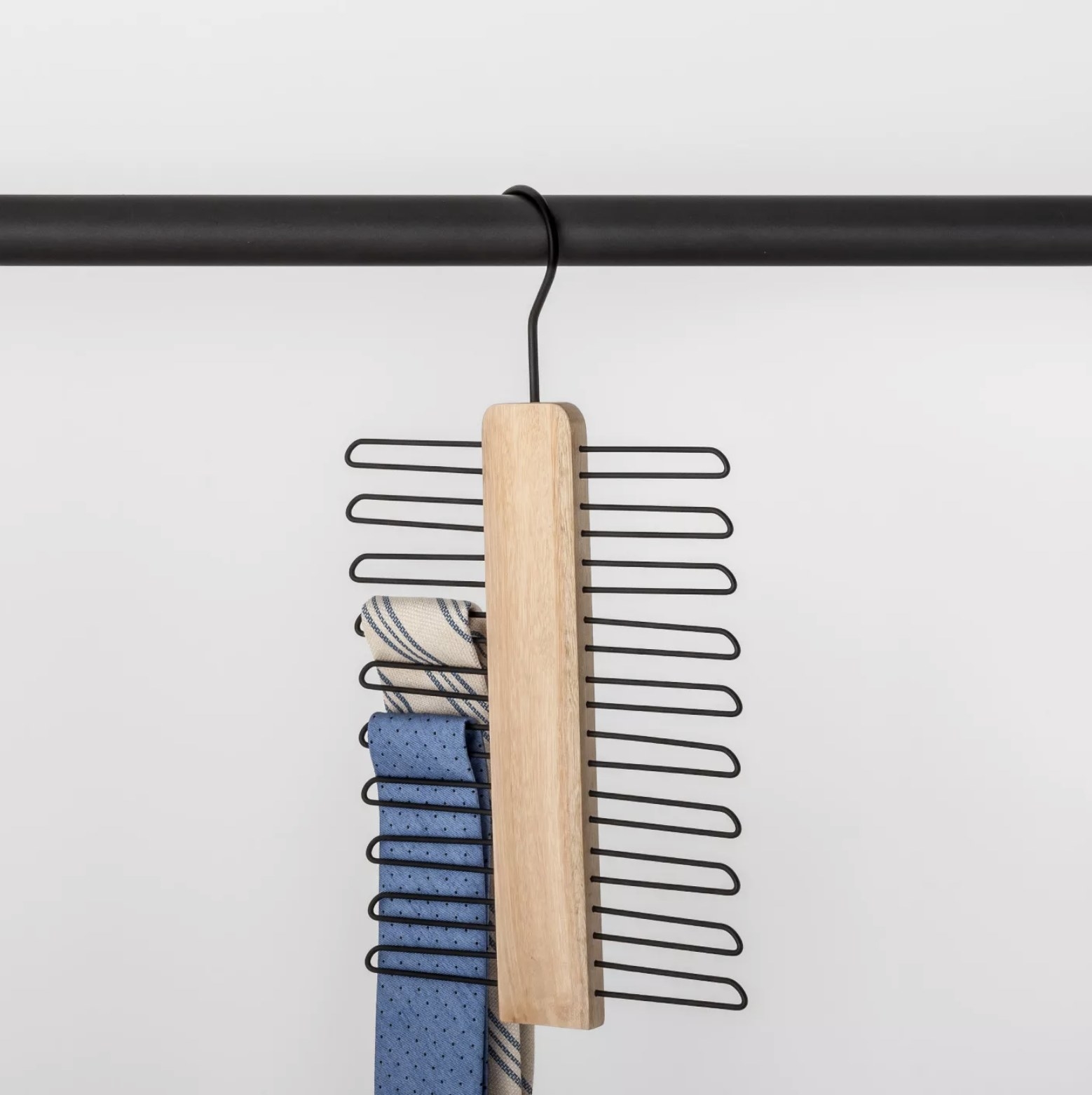 The wood and metal tie organizer 