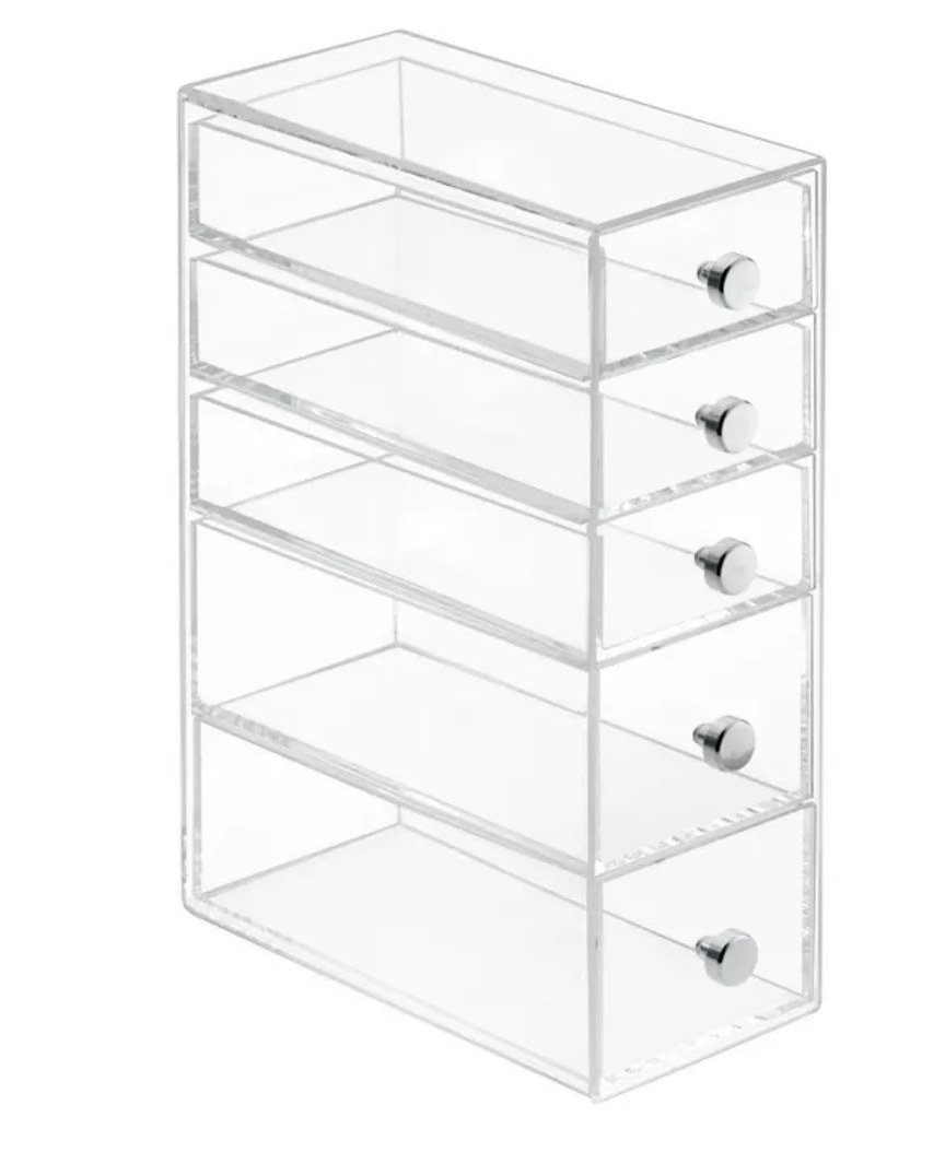 the clear storage unit with five drawers