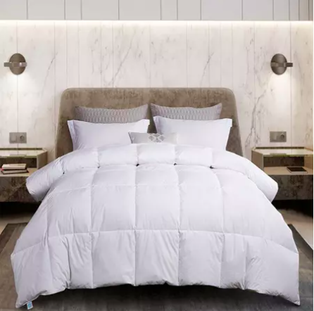 fluffy looking comforter on a bed