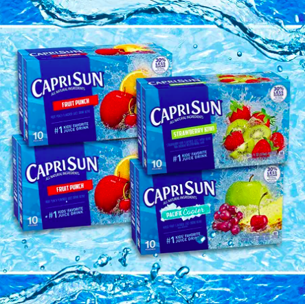 four boxes of Capri Sun in different flavors