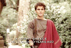 Silas walking with the caption &quot;Ancient Greece, 2000 years ago&quot;