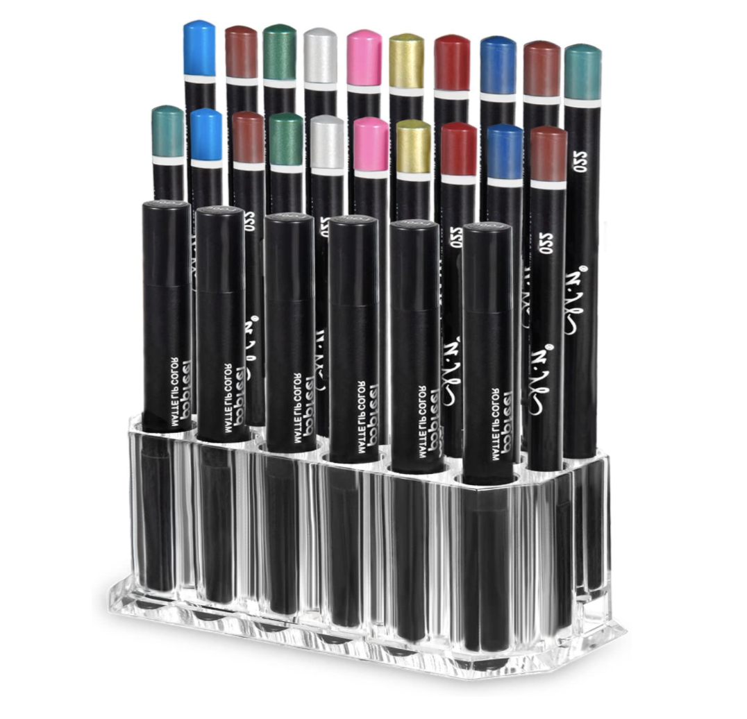 The organizer holding a combo of 26 eyeliners and lip liners