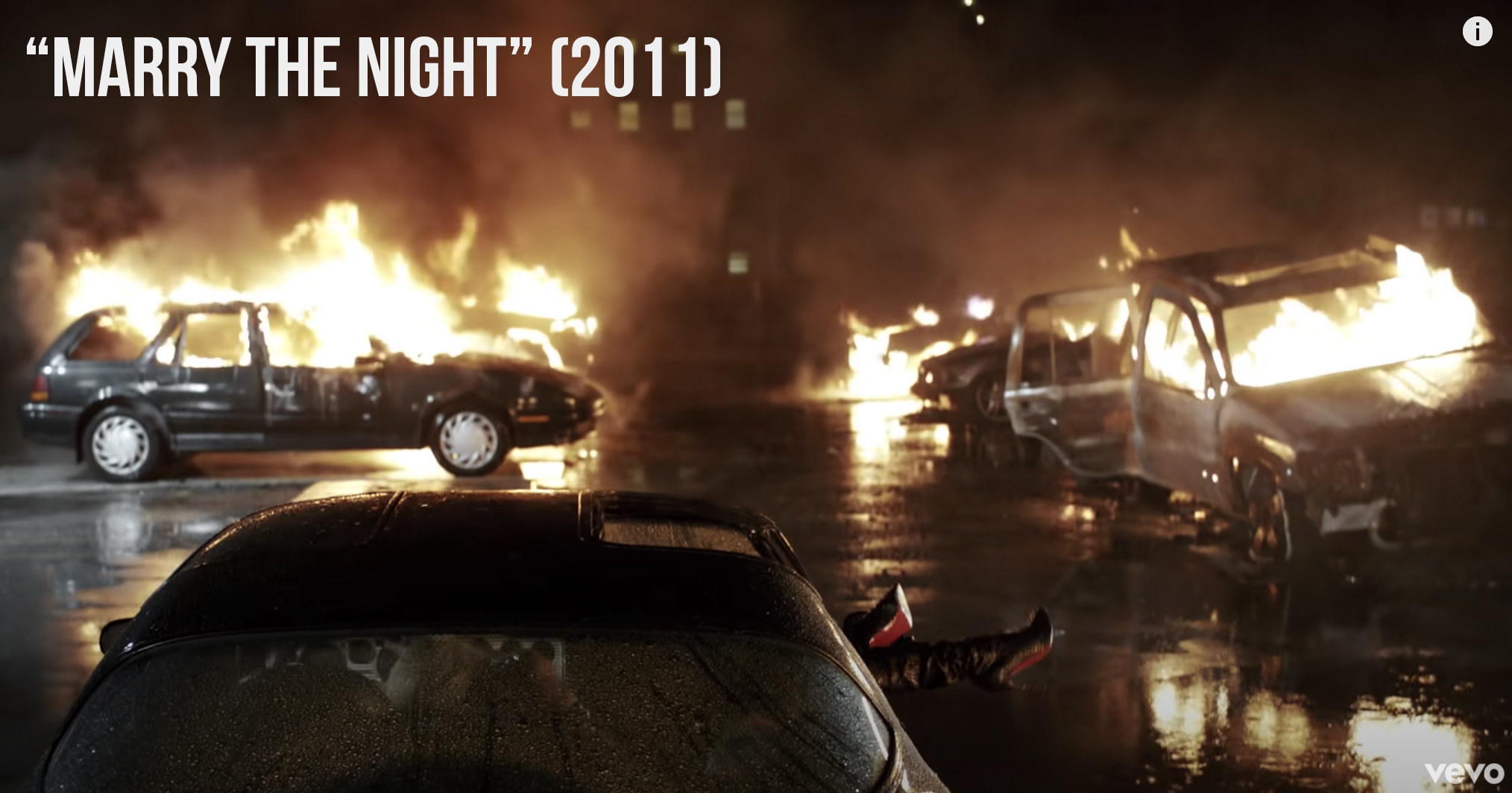 Several cars blown up in "Marry The Night"