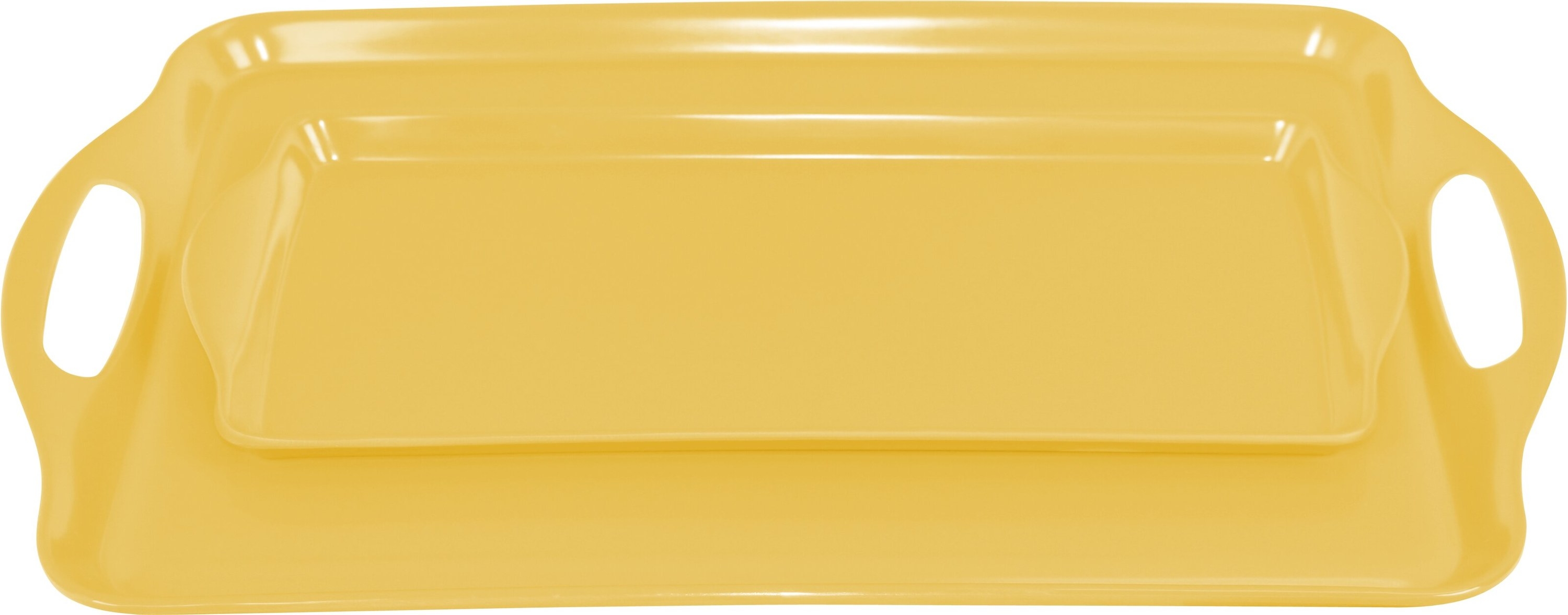 Two bright yellow trays, one sitting in top of the other