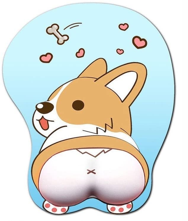 A mouse pad with a comic corgi and it&#x27;s butt is the wrist support